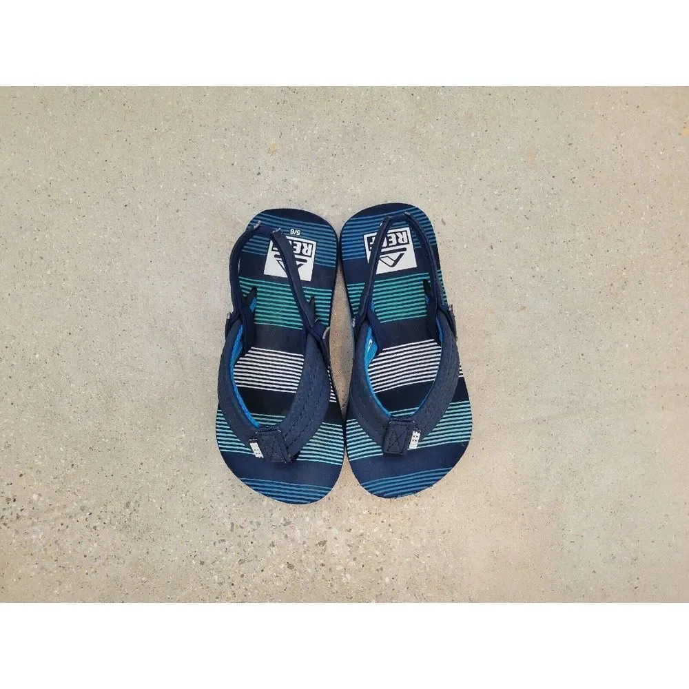 Reef Lil Little Ahi Flip Flop Sandals Infant Toddler Sz 5/6 Deep Sea Stripes blu